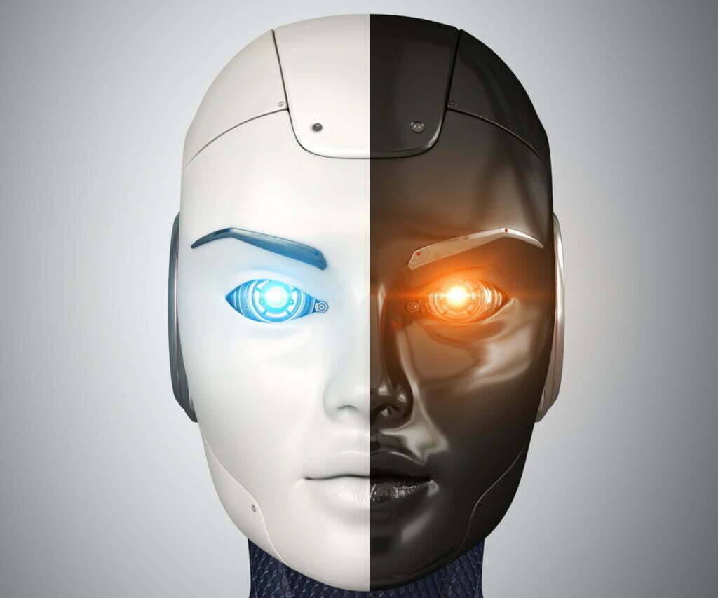 Robot's head close up. 3D illustration
